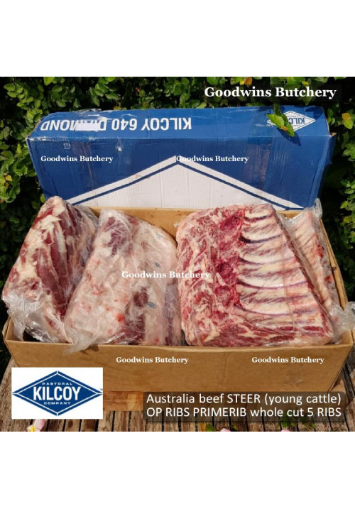 Beef rib PRIMERIB OP RIB Australia STEER (young cattle) KILCOY BLUE DIAMOND frozen WHOLE CUT 5 ribs +/- 6kg 30x25x10cm (price/kg) PRE ORDER